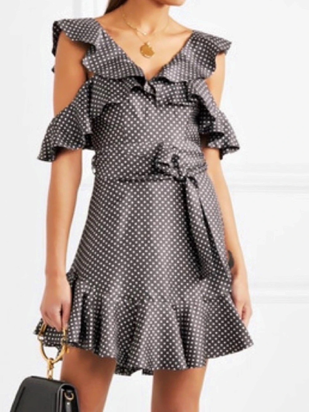 Polka Dot Ruffle Mini Dress in Black & White Like New
